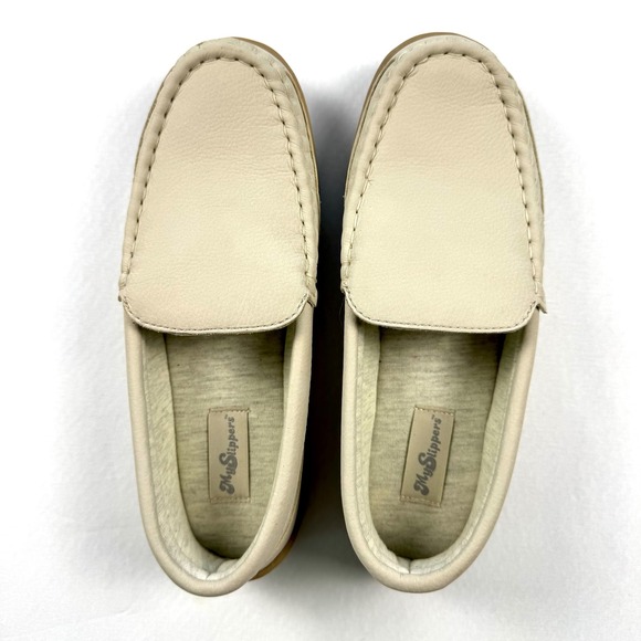 My Slippers Women Moccasin Loafers Beige Leather Comfort Slip On Shoes Size 8 - Picture 2 of 5